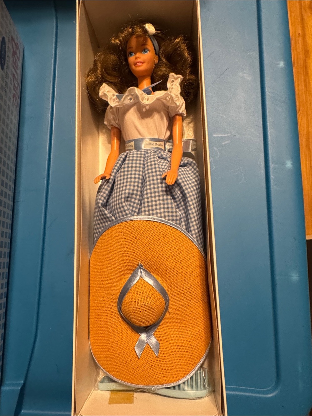 Barbie Collector's Edition Doll Box with Blue and White Check Pattern